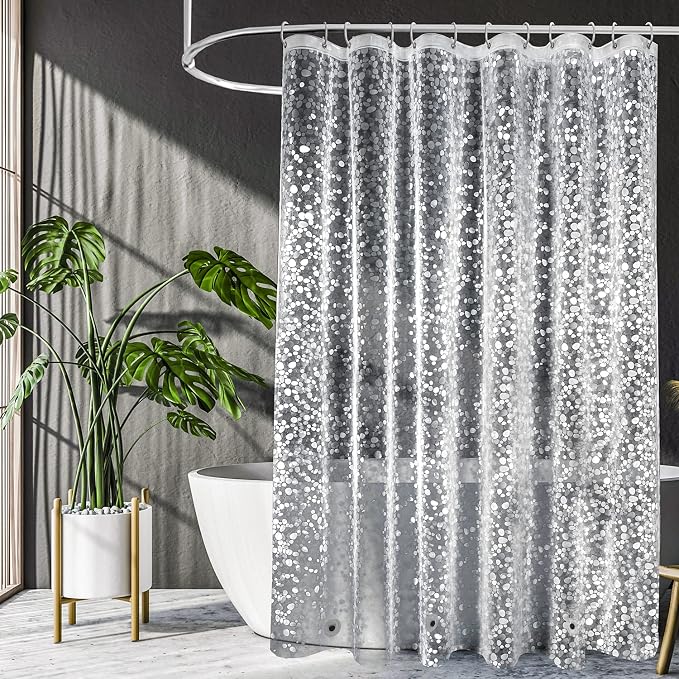UFRIDAY Clear Shower Curtain Liner 72 x 72 inch, EVA 3D Cobblestone Weighted by UFRIDAY