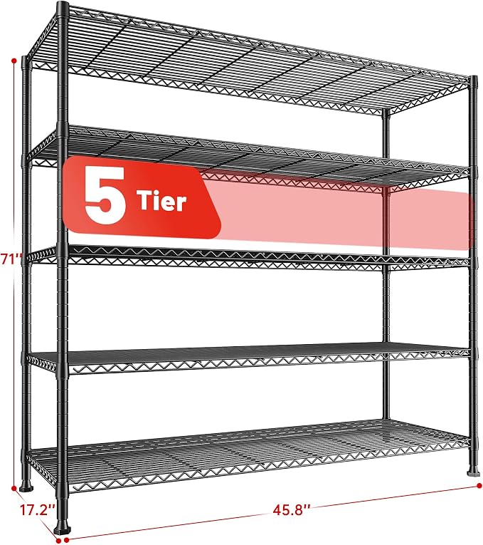 REIBII 45.8''W Storage Shelves 5 Tier Wire Shelving Metal Shelves - Image 3