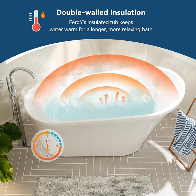 FerdY Langkawi 59" Acrylic Freestanding Bathtub, cUPC Certified, Polished White - Image 2