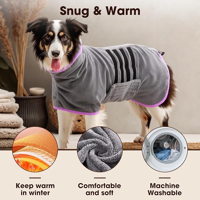 Microfibre Dog Bathrobe Dog Towel Wrap Super Absorbent Dog Drying Coat Bath Robe - Image 2