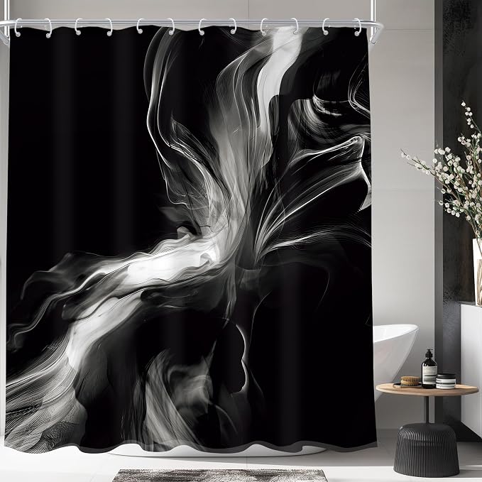Cinbloo Black 60Wx72H Shower Curtain Abstract Bathroom Decor by Cinbloo