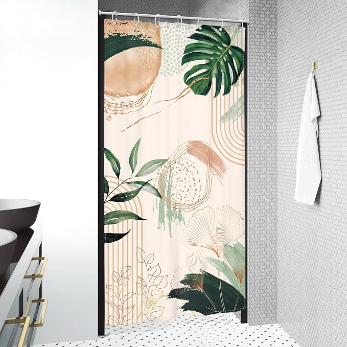 Small Stall Boho Shower Curtain 36Wx72H RV Tropical Green Leaf Modern Bohemian - Image 3