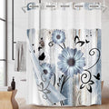No Hook Blue Flower Shower Curtain by Nesphy