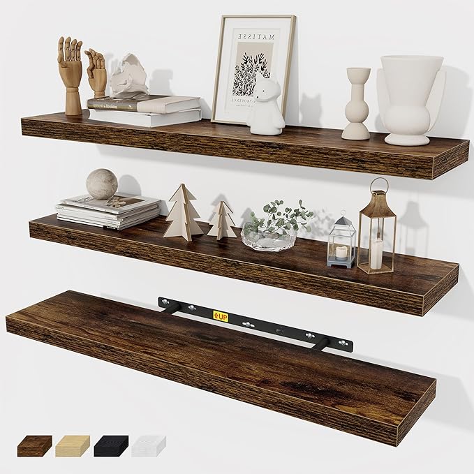 Fun Memories 32 Inch Floating Shelves Wall Shelf Set of 3, Rustic Farmhouse by FunMemories