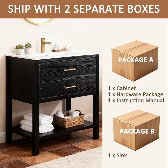 24 Inch Bathroom Vanity with Sink, Farmhouse Freestanding Vanity Cabinet - Image 5
