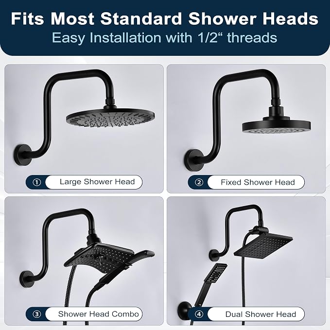 BRIGHT SHOWERS Shower Head Extension Arm 13 Inch S Shaped Gooseneck Shower Riser - Image 5