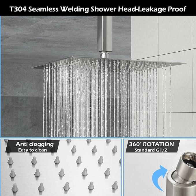 Lordear Rain Shower System 12 Inch Wall Mounted Shower Faucet Set, Brushed - Image 4