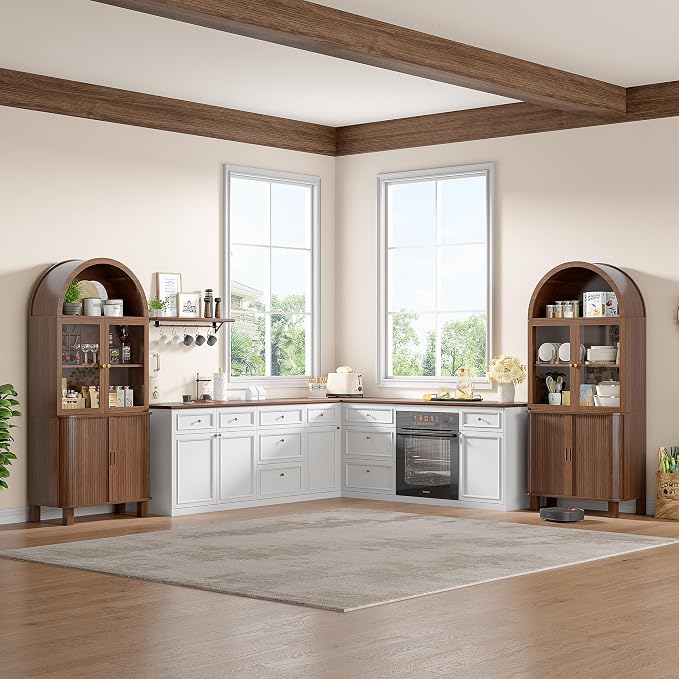 Alohappy Arched Kitchen Pantry, Modern Wood Kitchens Storage Cabinets - Image 3