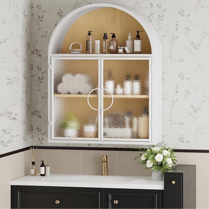 BECHAEO Arched Wall Cabinet Over Toilet Bathroom Organizer, No Assembly Metal - Image 5