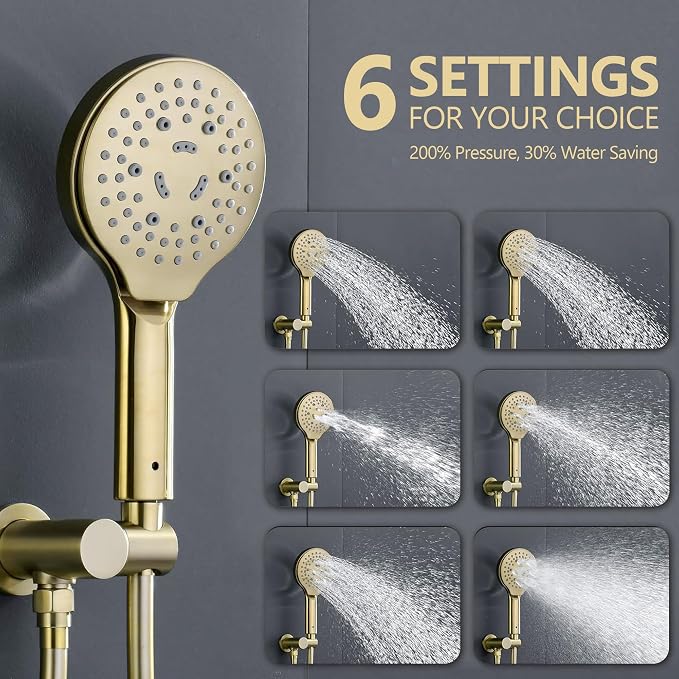 Brushed Gold Shower Faucet Set, Wall Mount Rain Shower System 10 Inches Shower - Image 3