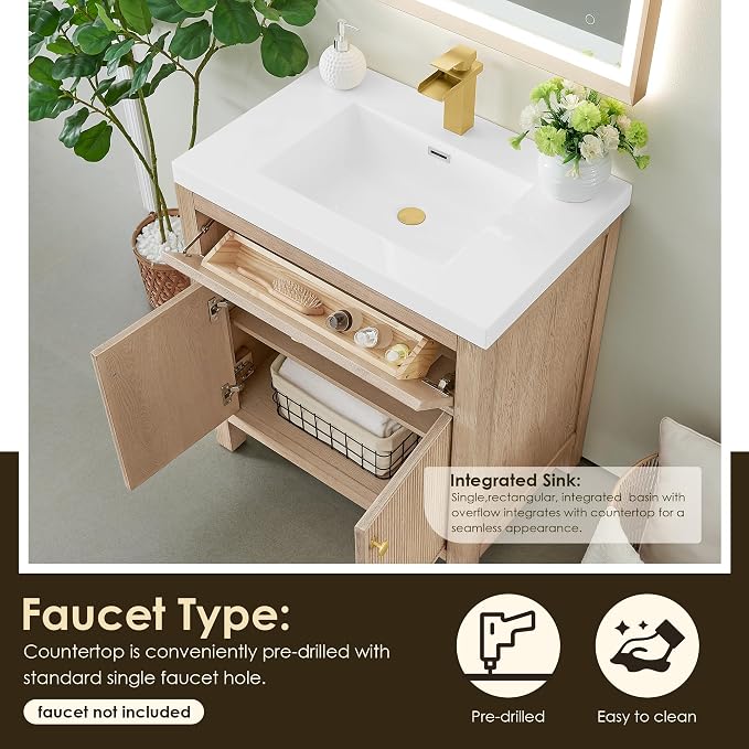 ALTAIR 30 Inch Vanity Bathroom Small Sink Vanities Single Bath Large Storge - Image 6