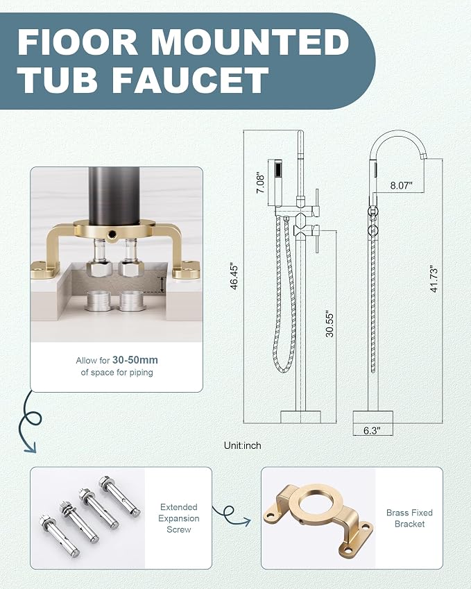 Freestanding Tub Filler Faucet Bronze: High Flow Brass Floor Mount Bathtub - Image 7