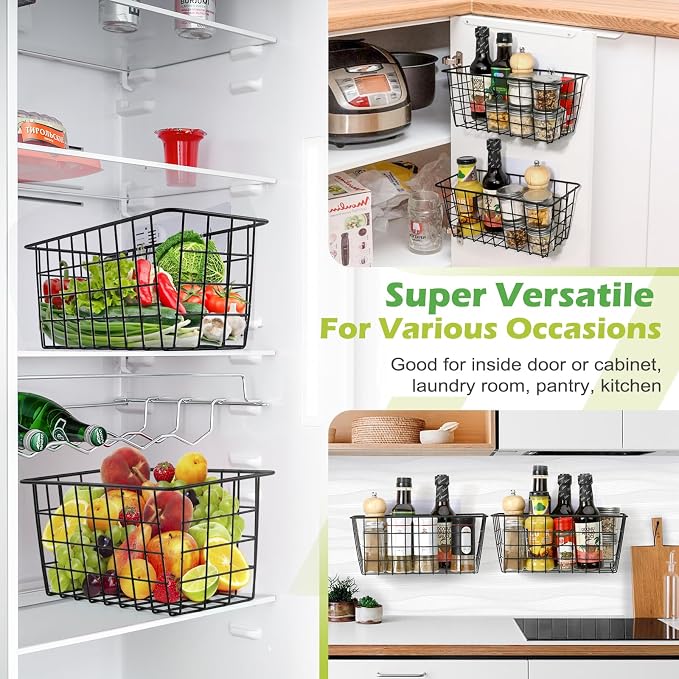 4 Pack Hanging Kitchen Baskets, Adhesive Wire Wall Storage Basket, No Drilling - Image 5