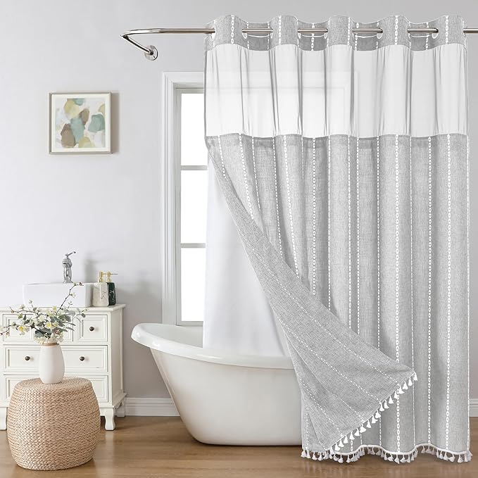 No Hook Extra Long Shower Curtain Set by EACHOPE