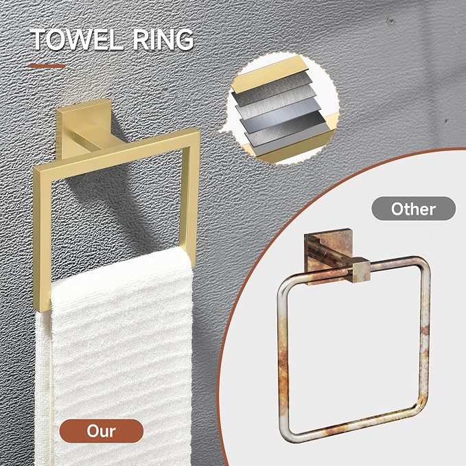 TQKAG 7-Pieces Brushed Gold Bathroom Hardware Accessories Set 23.6" SUS304 - Image 2