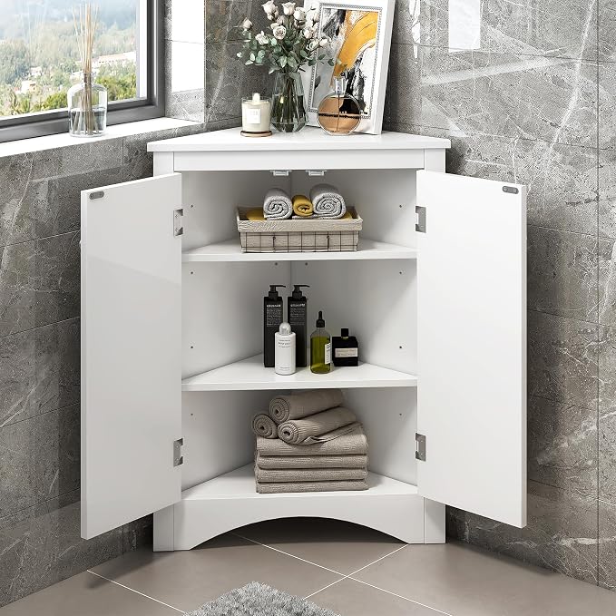 Corner Storage Cabinet with Adjustable Shelves, Triangle Bathroom & Kitchen - Image 6