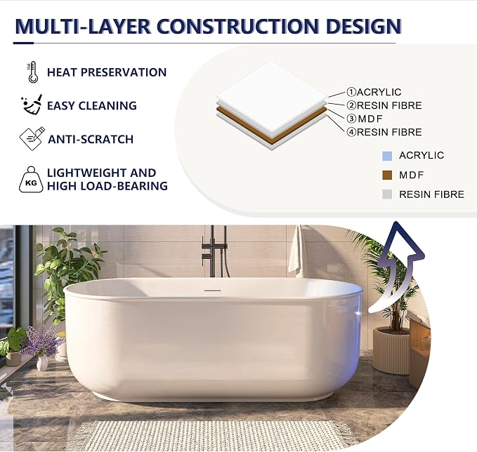 67" Acrylic Free Standing Tub, Stand Alone Tub, Freestanding Bathtub, Soaking - Image 6