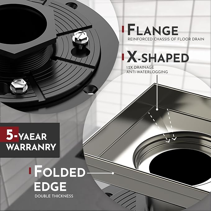 WEBANG 6 Inch Square Shower Drain Nickel Floor Drain - Image 3