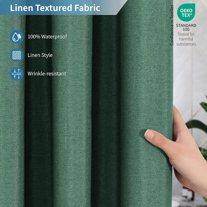 2-in-1 Waterproof Fabric Shower Curtain or Liner, Linen Textured, Breathable - Image 4