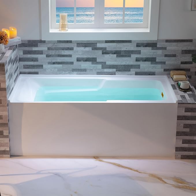WOODBRIDGE 60" Acrylic Rectangular Alcove Soaking Bathtub in White - Image 4