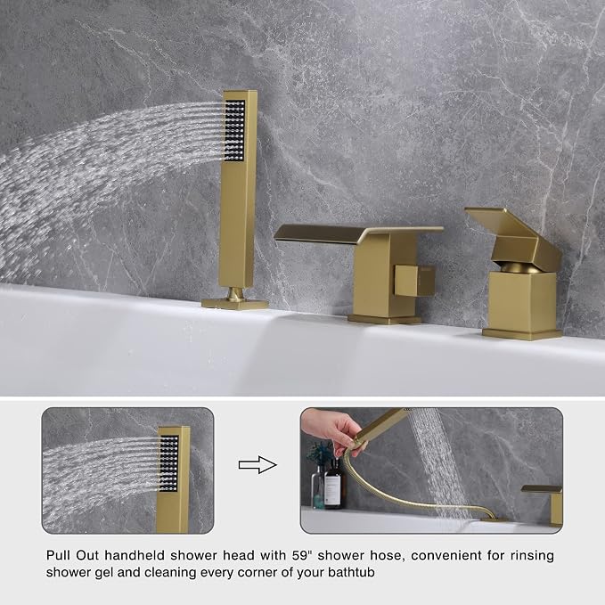 TapLong Roman Tub Faucet Waterfall Tub Filler Waterfall Deck Mount Bathtub - Image 4