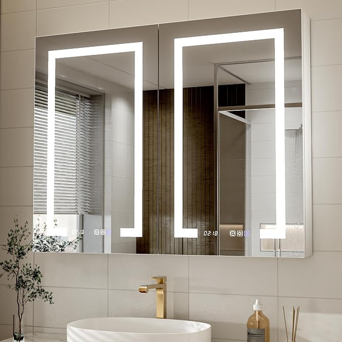 Lighted Medicine Cabinet with Mirror, Stepless Dimming & Defog, Right Open - Image 3