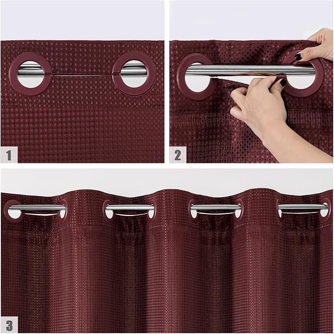 MitoVilla No Hooks Needed Extra Long Shower Curtain Liner Set, Burgundy 86 inch - Image 5