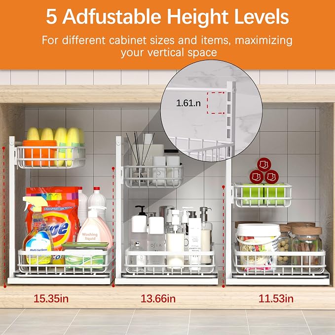 Under Sink Organizer, Adjustable Height Pull-Out Kitchen Storage Organization - Image 4