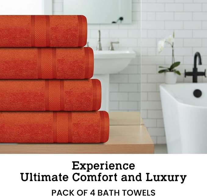 Casa Lino Coral Orange Bath Towels Set of 4 - Image 3