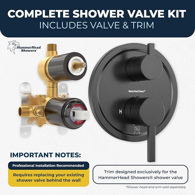 HammerHead Showers Solid Metal Shower Valve and Trim Kit, Two-Handle Volume and - Image 4