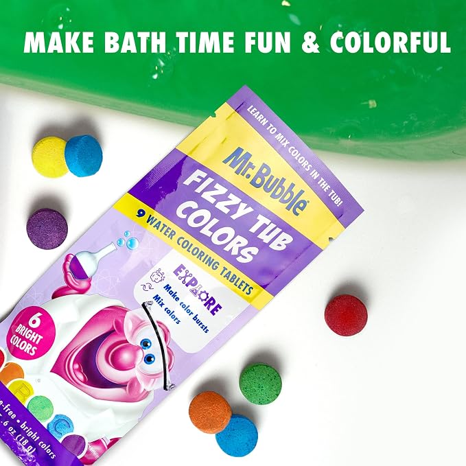 Mr. Bubble Fizzy Tub Colors Bath Water Coloring Tabelets, 6 Bright Colors - Image 3