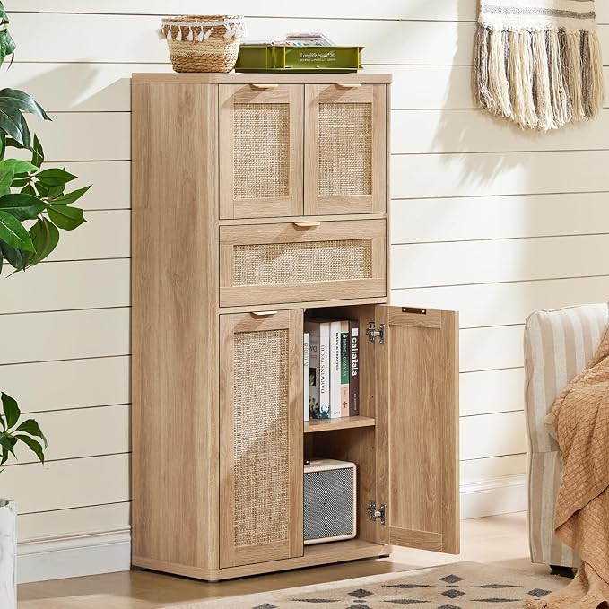 LEYAOYAO 48" Tall Storage Cabinet, Rattan Bathroom Floor Cabinets by LEYAOYAO-Findtheshiningpointofyourideallife%EF%BC%81