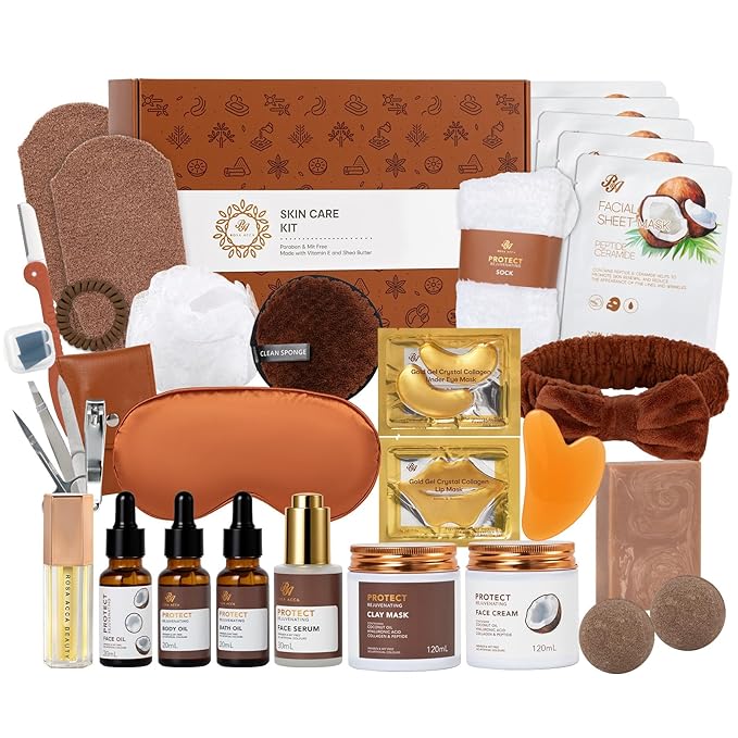Christmas Gifts for Women, Coconut 32 Pcs Facial Skin Care Kit, Home Spa & by RAROSAACCA