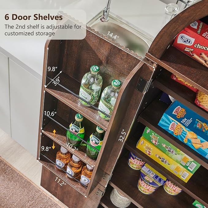 71" Tall Arched Kitchen Pantry, Modern Fluted Wood Storage Cabinet - Image 5