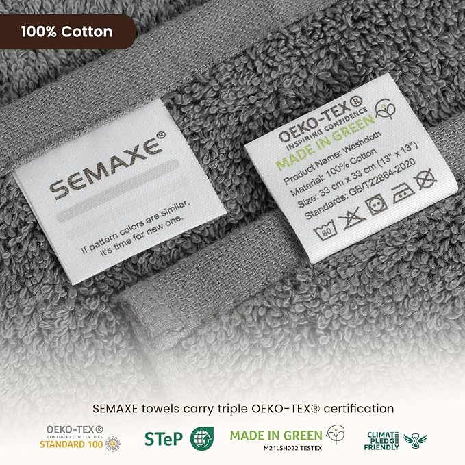 SEMAXE 100% Cotton Washcloths 12-Pack, 13 × 13 Inch Soft Luxury Face Towels – - Image 4