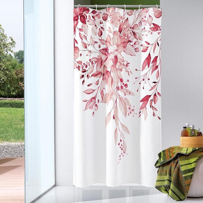 Gibelle Small Stall Shower Curtain 36 x 72, Narrow Half Pink Floral Shower by Gibelle