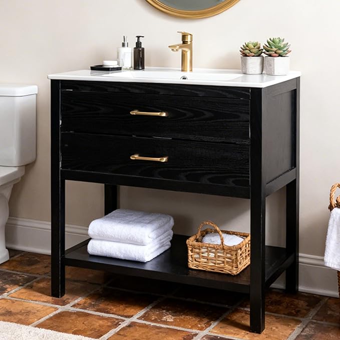 30 Inch Bathroom Vanity with Sink & Faucet & Drain, Farmhouse Freestanding by Unknown