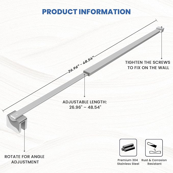 Shower Door Glass Support Bar, 26.96" to 48.54" Adjustable Stainless Steel - Image 5