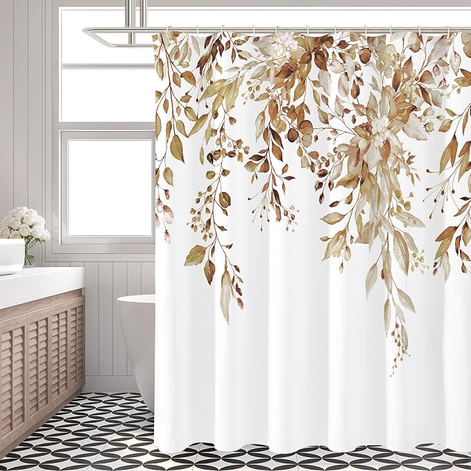 Gibelle Long Shower Curtain 72 x 78, Watercolor Plant Eucalyptus Leaves Fabric - Image 6