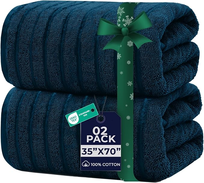 DAN RIVER Pack of 2 Bath Sheet 35x70 Inches, Big Towels Oversized Extra Ribbed by DanRiver