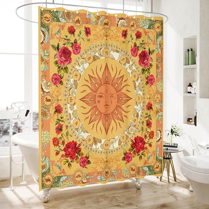 Bohemian Shower Curtain, Boho Floral Print Water Repellent Polyester Fabric - Image 2