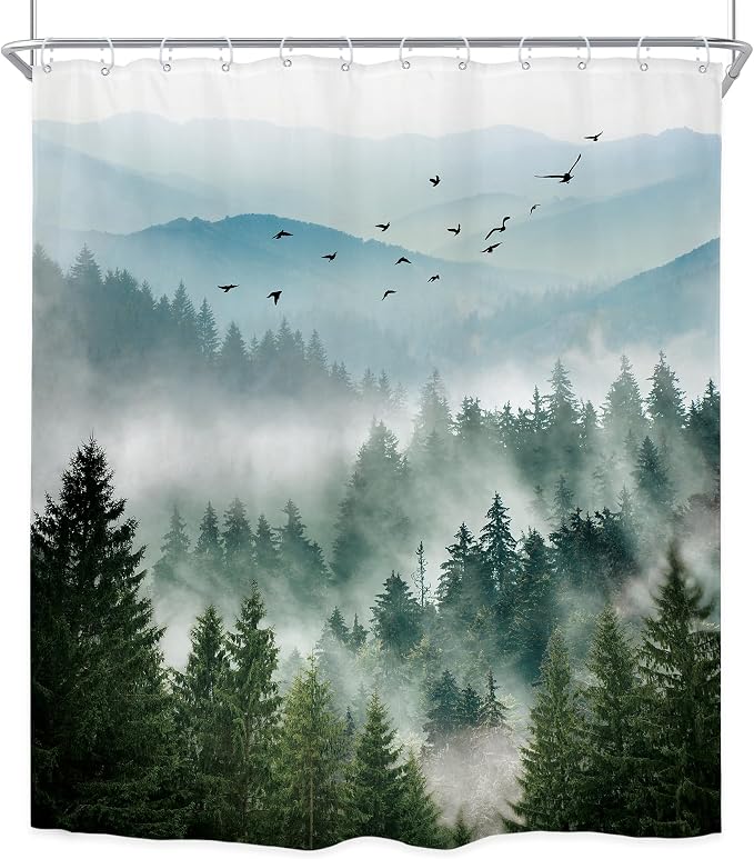 Riyidecor Green Mountain Shower Curtain 72Wx96H Inch Extra Long Nature Rustic - Image 8