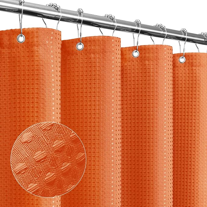 Gibelle Long Shower Curtain 72 x 78, Tall Waffle Weave Textured Fabric Shower by Gibelle