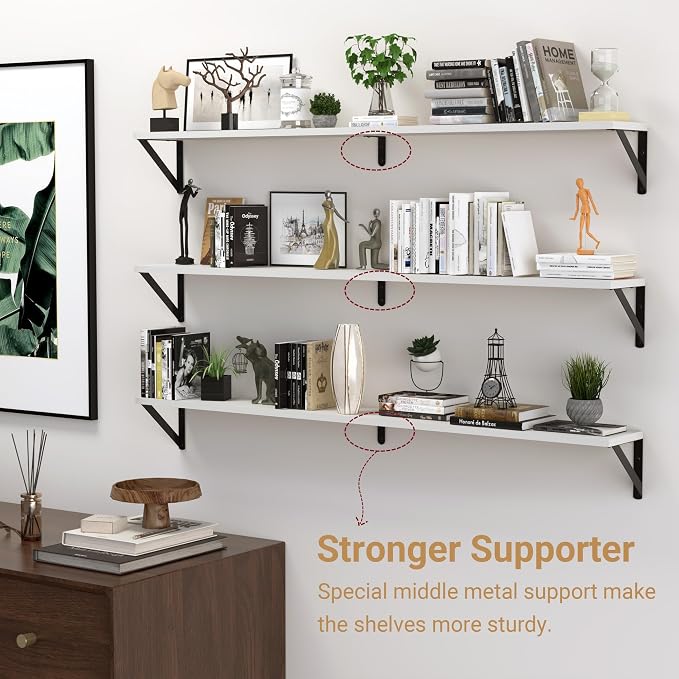 Heimlove 48 Inch Large Wall Bookshelves Set of 3, Wall Mounted Bookshelves - Image 4