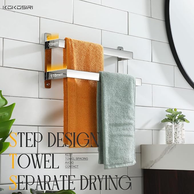 KOKOSIRI Towel Bars Hand Towel Holders 16 Inches Chrome Bathroom 2-Tiers Ladder - Image 9