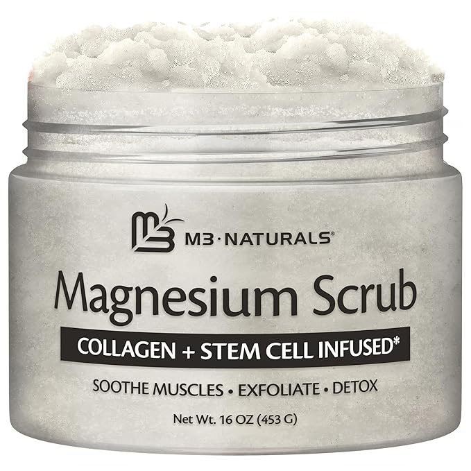 Magnesium Body Scrub for Sore Muscles, Exfoliation, Relaxation and Deep by M3Naturals