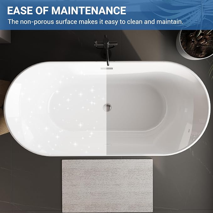 Freestanding Bath Tub 59 Inch Acrylic Oval Soaking Tub – Extra Large - Image 6