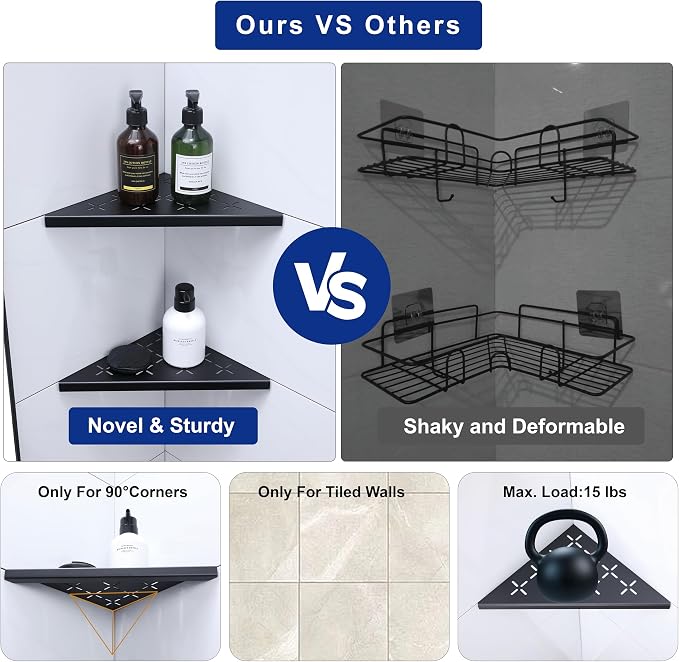 12" Corner Shower Shelf, Recessed Corner Shelf Organizer Rack, No Drilling - Image 5