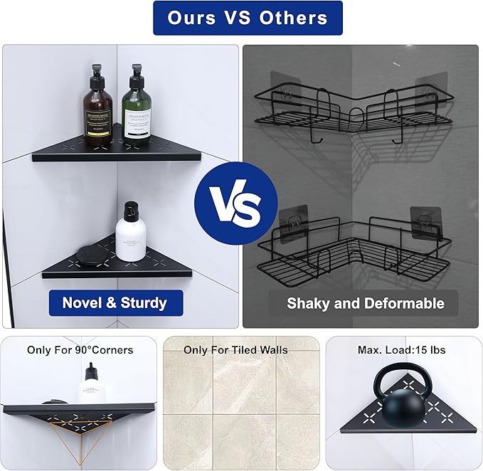 10" Corner Shower Shelf, Recessed Corner Shelf Organizer Rack, No Drilling - Image 5
