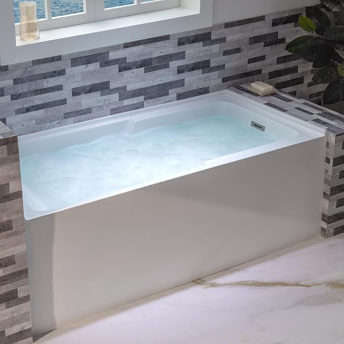 WOODBRIDGE 60" Acrylic Rectangular Alcove Soaking Bathtub in White - Image 9